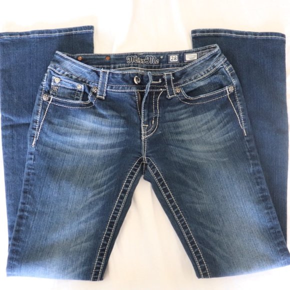 MISS ME Boot Cut Blue Jeans JP5909B2 Boot w/ Flap Pockets Size 28 - Picture 5 of 8